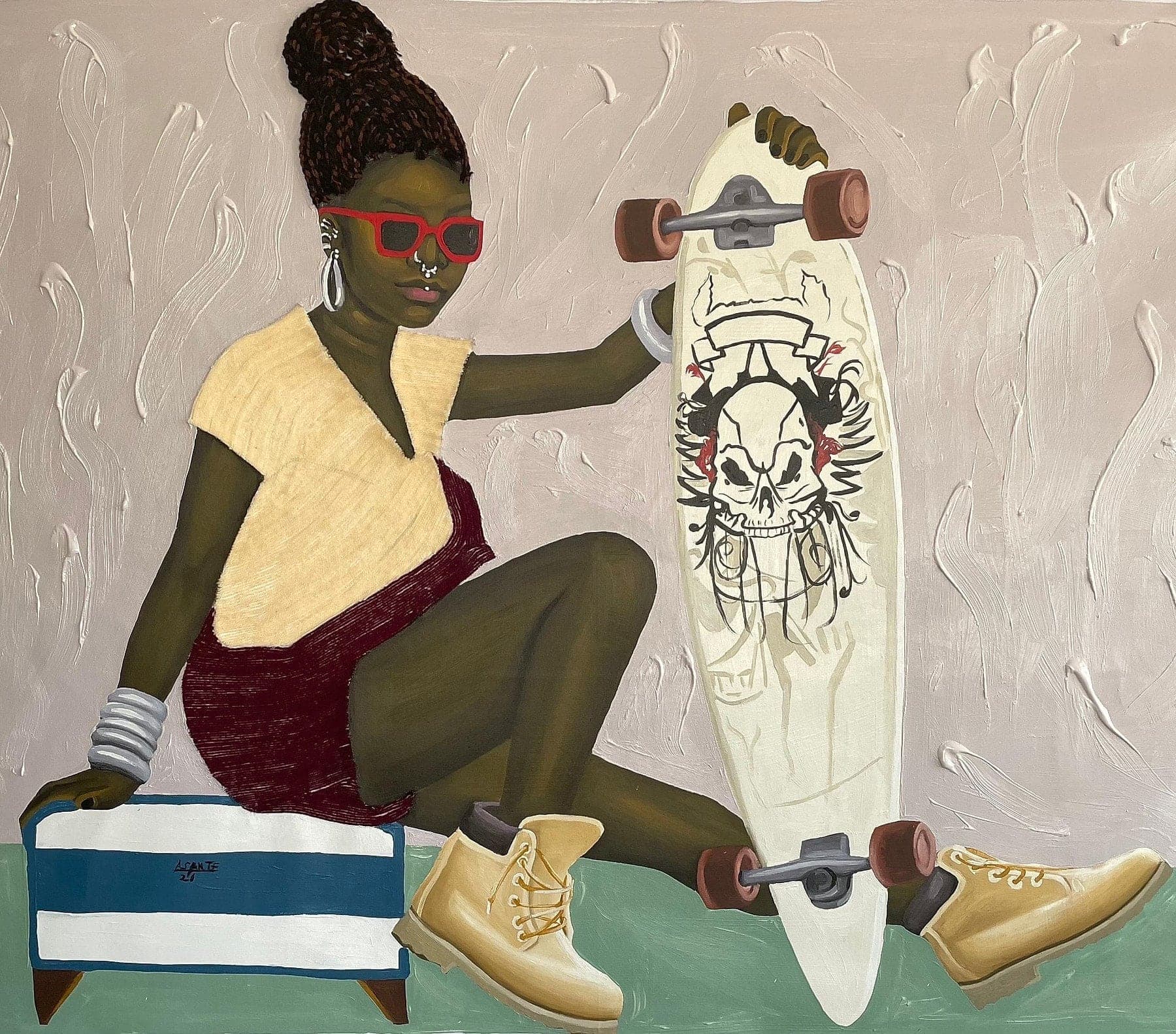 No Apologies by Benjamin Asante showing a confident figure with a skateboard and bold accessories
